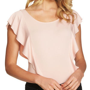 1.State Ruffle Thong Sleeve Bodysuit Top Pink